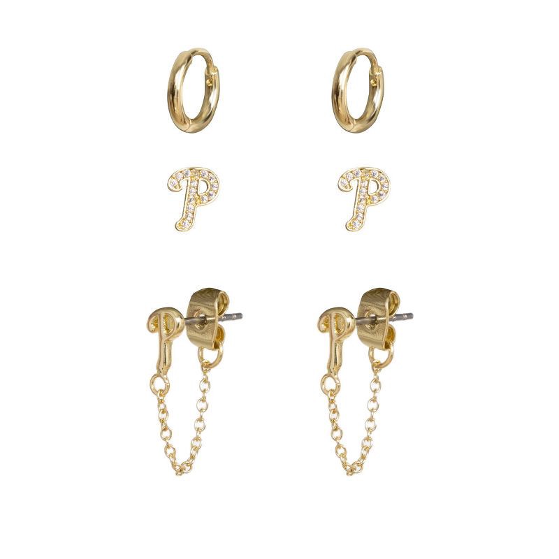 slide 1 of 2, Bijoux Sport by Luv Aj MLB "Philadelphia Phillies" Logo Chain Link Earring Set - Gold, 1 ct