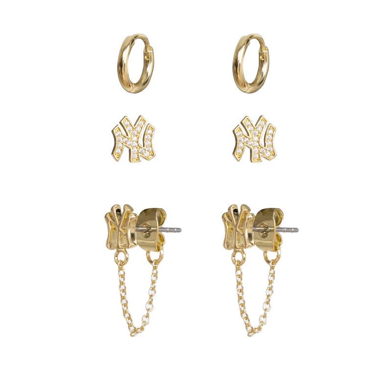 slide 1 of 2, Bijoux Sport by Luv Aj MLB Logo Chain Link Earring Set "New York Yankees" - Gold, 1 ct