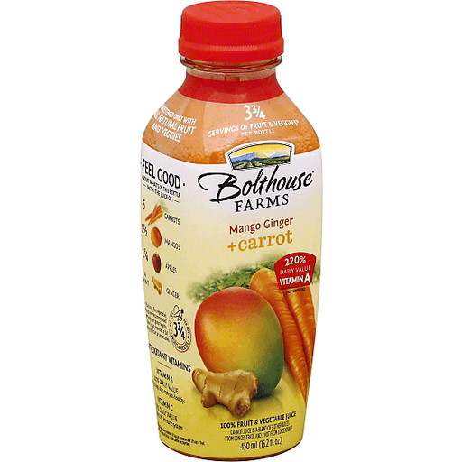 slide 3 of 3, Bolthouse Farms 100% Fruit & Vegetable Mango Ginger and Carrot Juice, 15.2 oz