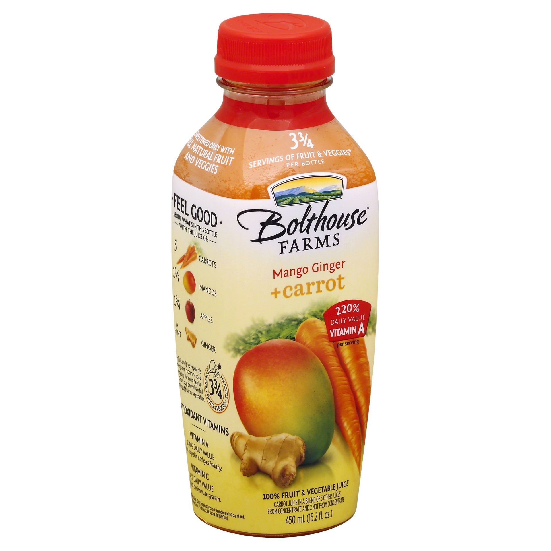 slide 1 of 3, Bolthouse Farms 100% Fruit & Vegetable Mango Ginger and Carrot Juice, 15.2 oz