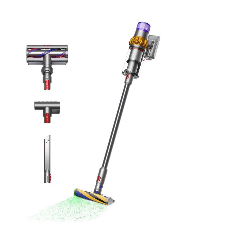 slide 1 of 9, Dyson Detect Cordless Stick Vacuum V15 9.8" Cleaning Path Yellow/Silver, 1 ct