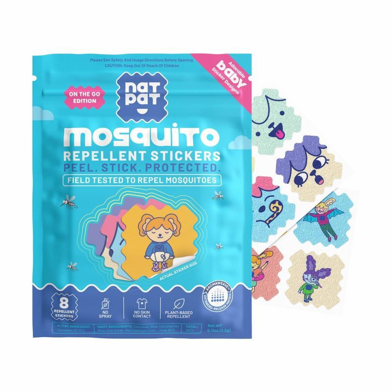 slide 1 of 10, NATPAT Baby Buzz Patch - 8ct: Repellent for Mosquitoes, Apply On Clothing, 6-Hour Duration, Citronella Scent, 8 ct
