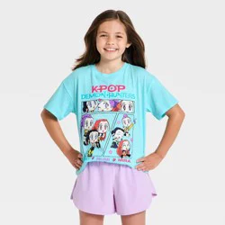 Girls' KPop Demon Hunters Snacks Short Sleeve Graphic T-Shirt - Blue XL