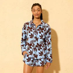 Women's Swim Floral Button Front Cover Up Shirt - Shade & Shore™ Blue L