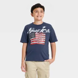 Boys' Bioworld USA Americana Short Sleeve Oversized Graphic T-Shirt - Navy Blue XS