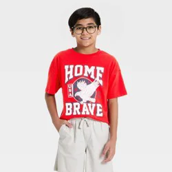 Boys' Bioworld Americana USA 'Home of the Brave' Short Sleeve Oversized Graphic T-Shirt - Red M