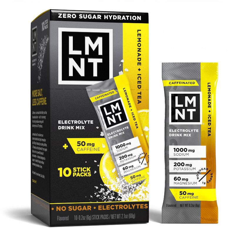 slide 1 of 6, LMNT Zero-Sugar Lemonade Iced Tea Salt Electrolytes Drink - 10ct/2.1oz, 10 ct, 2.1 oz