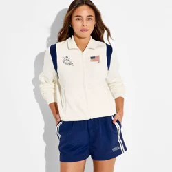 Zoe+Liv Women's USA Fleece Graphic Athletic Zip-Up Sweatshirt - White XXS