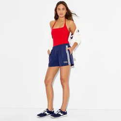 Zoe+Liv Women's USA Track Graphic Pull-On Shorts - Blue L