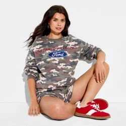Women's Ford Graphic Pullover Sweatshirt - Green Camo XL