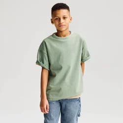 Boys' Short Sleeve Oversized Heavyweight Washed T-Shirt -Cat & Jack™ Olive Green XS