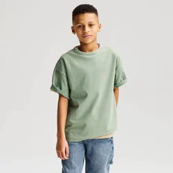 Boys' Short Sleeve Oversized Heavyweight Washed T-Shirt - Cat & Jack™ Olive Green S