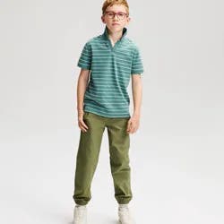 Boys' Short Sleeve Johnny Collar Striped Textured Polo Shirt - Cat & Jack™ Turquoise Blue XL