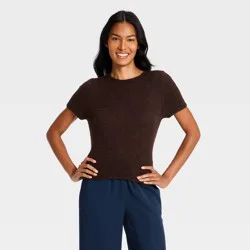 Women's Airy Knit Crewneck Pullover Sweater - A New Day™ Brown M