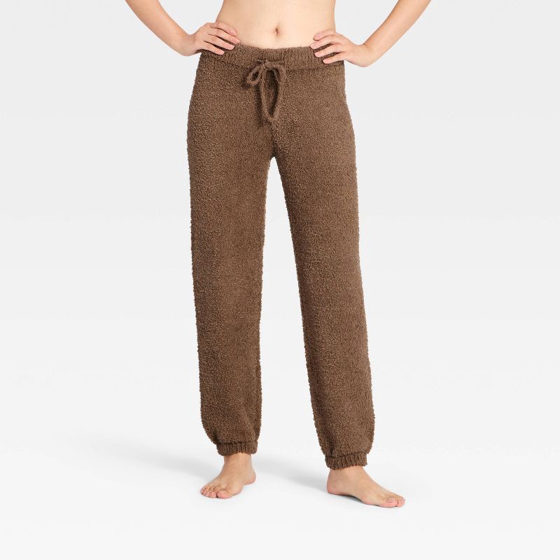slide 1 of 3, Women's Teddy Sweater Joggers - Auden™ Brown M, MED