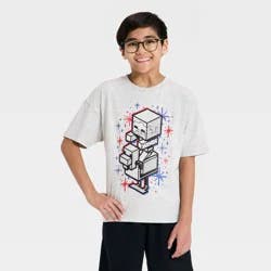 Boys' Minecraft 4th of July Short Sleeve Oversized Graphic T-Shirt - Gray M