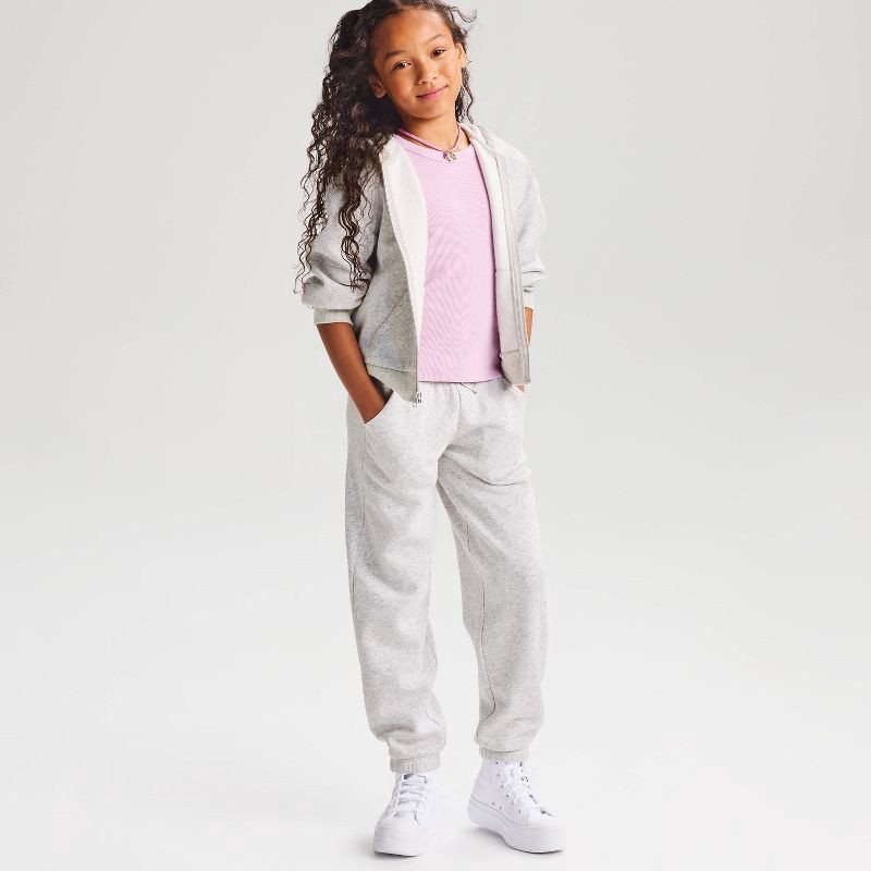 slide 1 of 3, Girls' Fleece Zip-Up Hoodie Sweatshirt - Cat & Jack™ Heather Gray XS, 1 ct