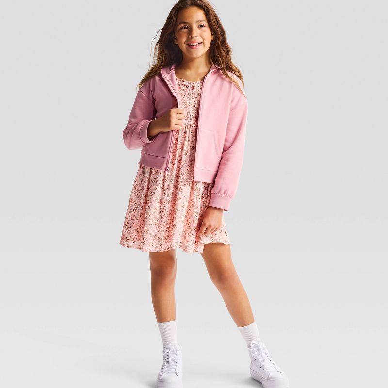 slide 1 of 3, Girls' Fleece Hoodie Zip-Up Sweatshirt - Cat & Jack™ Mauve Pink S, 1 ct