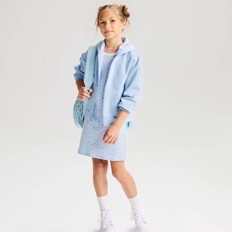 slide 1 of 3, Girls' Fleece Hoodie Zip-Up Sweatshirt - Cat & Jack™ Pale Blue M, 1 ct