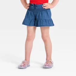 Toddler Girls' Smocked Woven Shorts - Cat & Jack™ Medium Wash 5T
