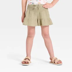 Toddler Girls' Smocked Woven Shorts - Cat & Jack™ Olive Green 18M