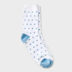 Girls' Polka Dot Cozy Pajama Crew Socks - art class™ Blue/White M