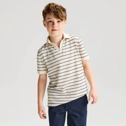 Boys' Short Sleeve Johnny Collar Striped Textured Polo Shirt - Cat & Jack™ Cream M