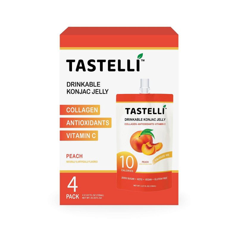 slide 1 of 7, TASTELLI Peach Konjac Jelly Infused with Collagen & Vitamin C Pouches - 20.28 fl oz/4ct, 20.28 fl oz, 4 ct