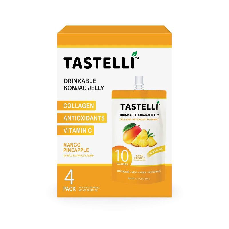 slide 1 of 8, TASTELLI Mango Pineapple Konjac Jelly Infused with Collagen & Vitamin C Pouches - 20.28 fl oz/4ct, 20.28 fl oz, 4 ct