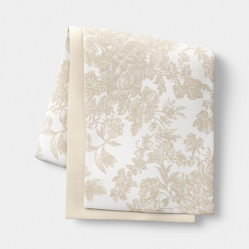 slide 1 of 3, 14x108" Cotton Reversible Floral Toile Table Runner Tan - Threshold™, 14 in x 108 in