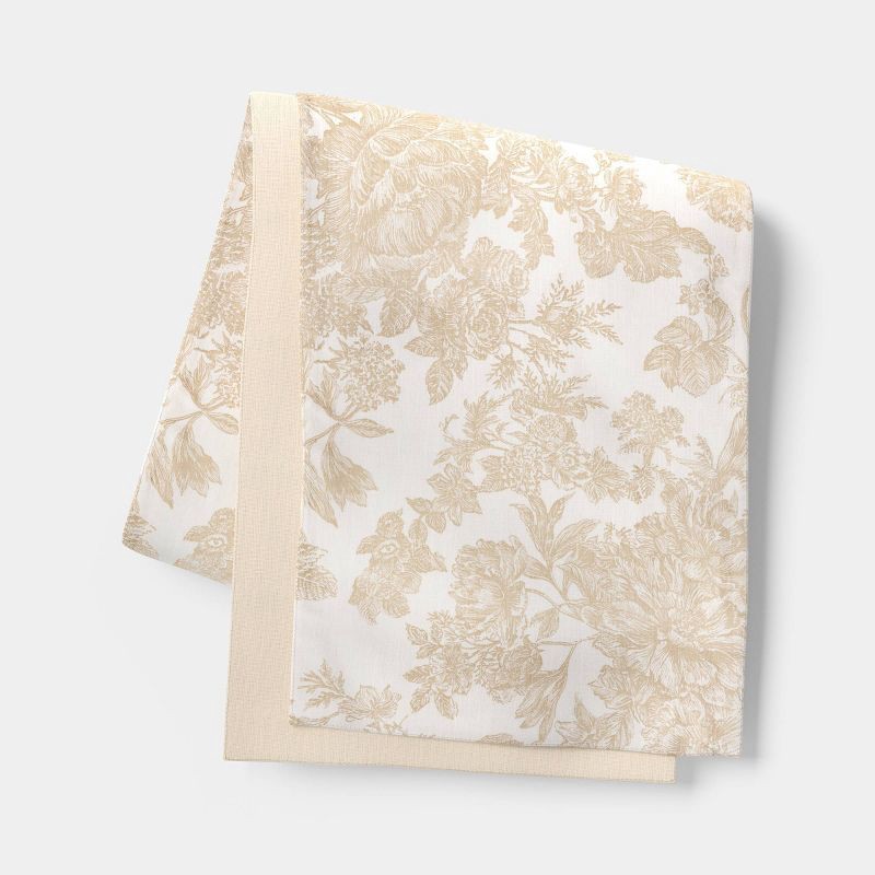 slide 1 of 3, 14x72" Cotton Reversible Floral Toile Table Runner Tan - Threshold™, 14 in x 72 in