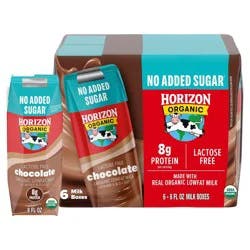 Horizon Organic Lactose Free, No Added Sugar - Chocolate - 6pk/8 fl oz Boxes