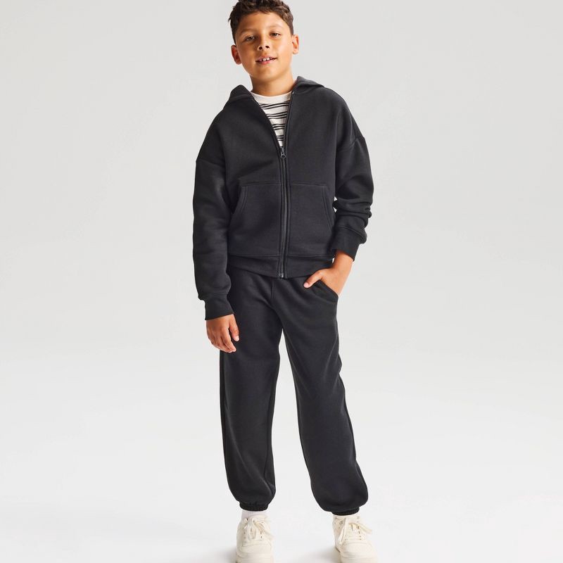 slide 1 of 3, Boys' Relaxed Fit Fleece Zip-Up Hoodie Sweatshirt - Cat & Jack™ Black M, 1 ct