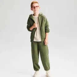 Boys' Relaxed Fit Fleece Zip-Up Hoodie Sweatshirt - Cat & Jack™ Dark Green S