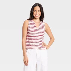 Women's Button-Front Standard Fit Tank Top - Universal Thread™ Red Striped S