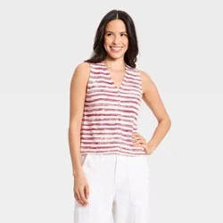 Women's Button-Front Standard Fit Tank Top - Universal Thread™ Red Striped S