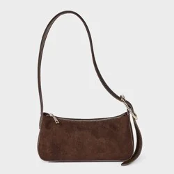 Faux Suede Elongated Belt Strap Shoulder Bag - A New Day™ Brown
