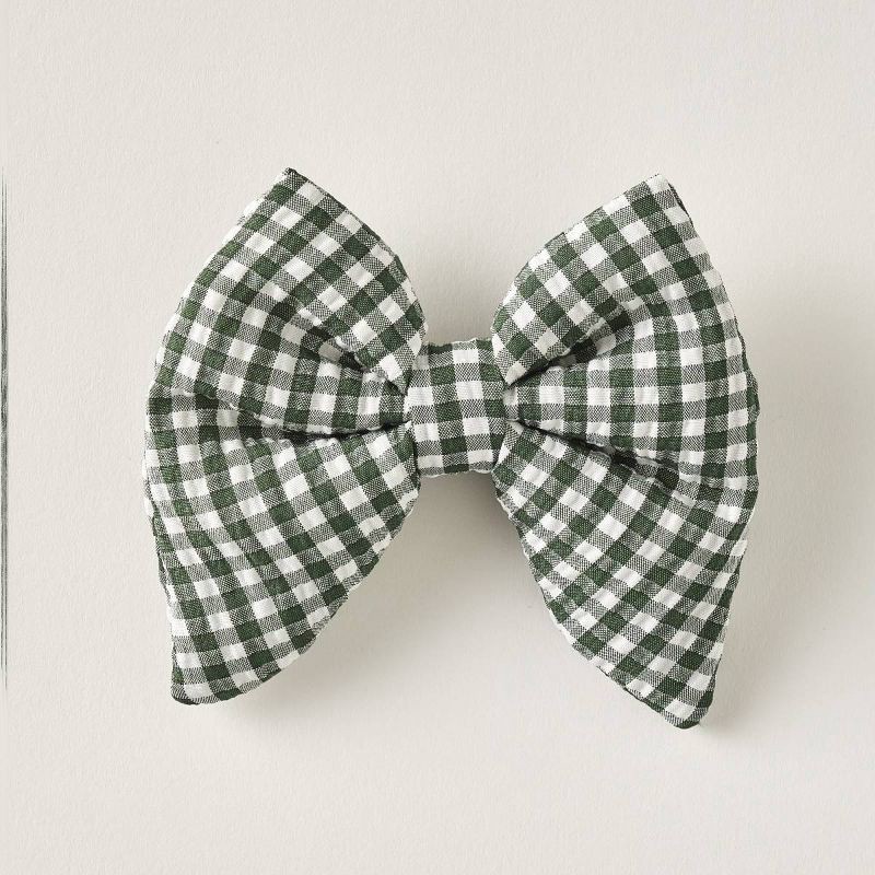 slide 1 of 8, Hooray House Bow Tie - Dark Green Gingham XS/S, 1 ct