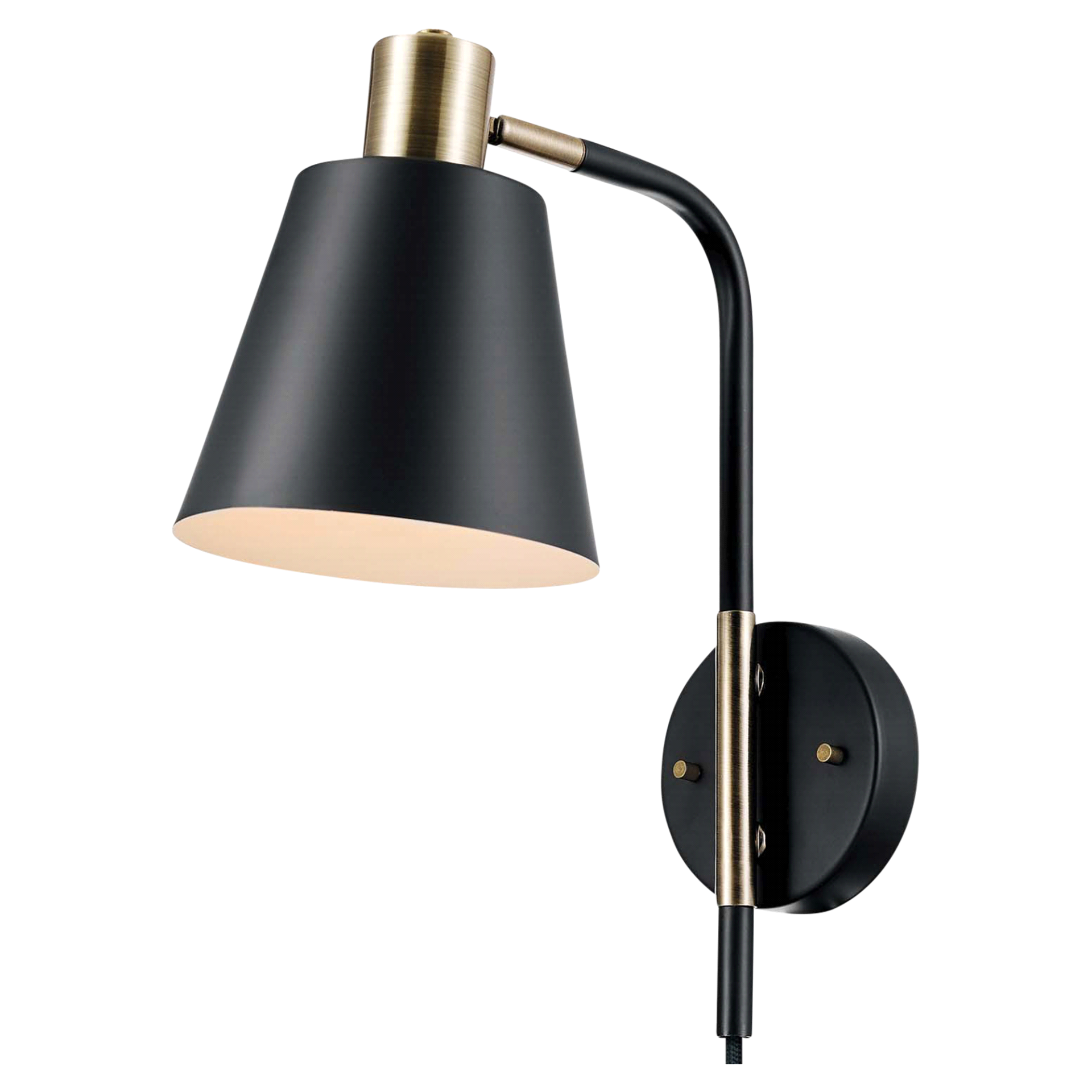 slide 1 of 1, Globe Novo 2-in-1 Plug In Wall Sconce Black/Brass Accents, 1 ct
