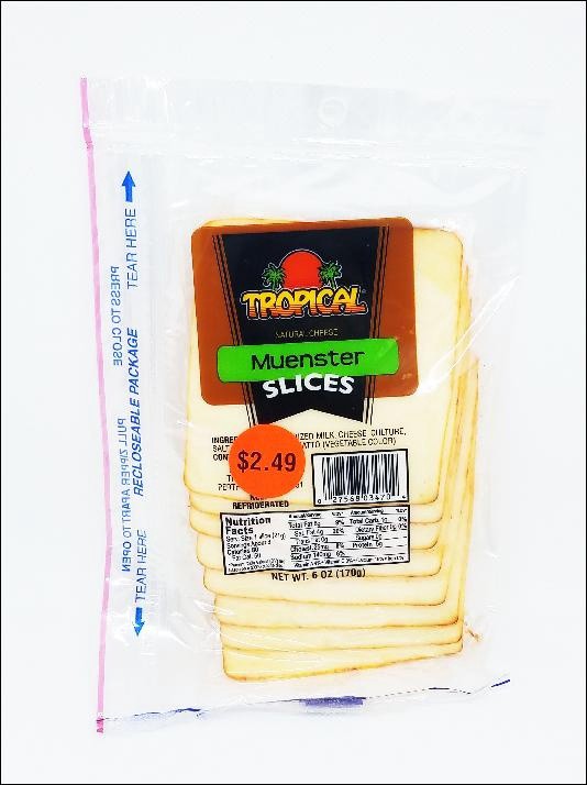 slide 1 of 1, Tropical Muenster Sliced Cheese, 6 oz