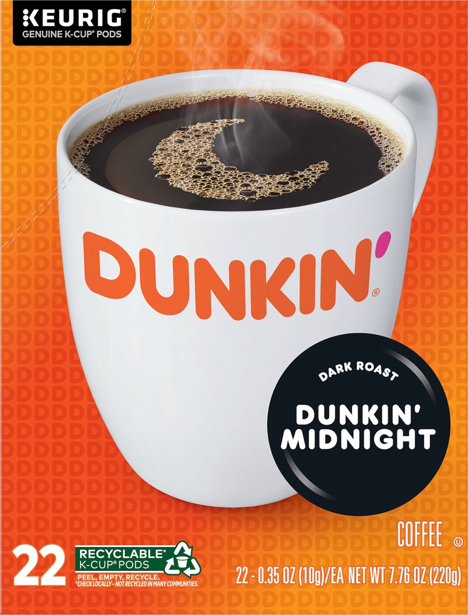 slide 10 of 13, Dunkin'' Midnight Coffee, Dark Roast, Keurig K-Cup Pods- 22 ct, 22 ct
