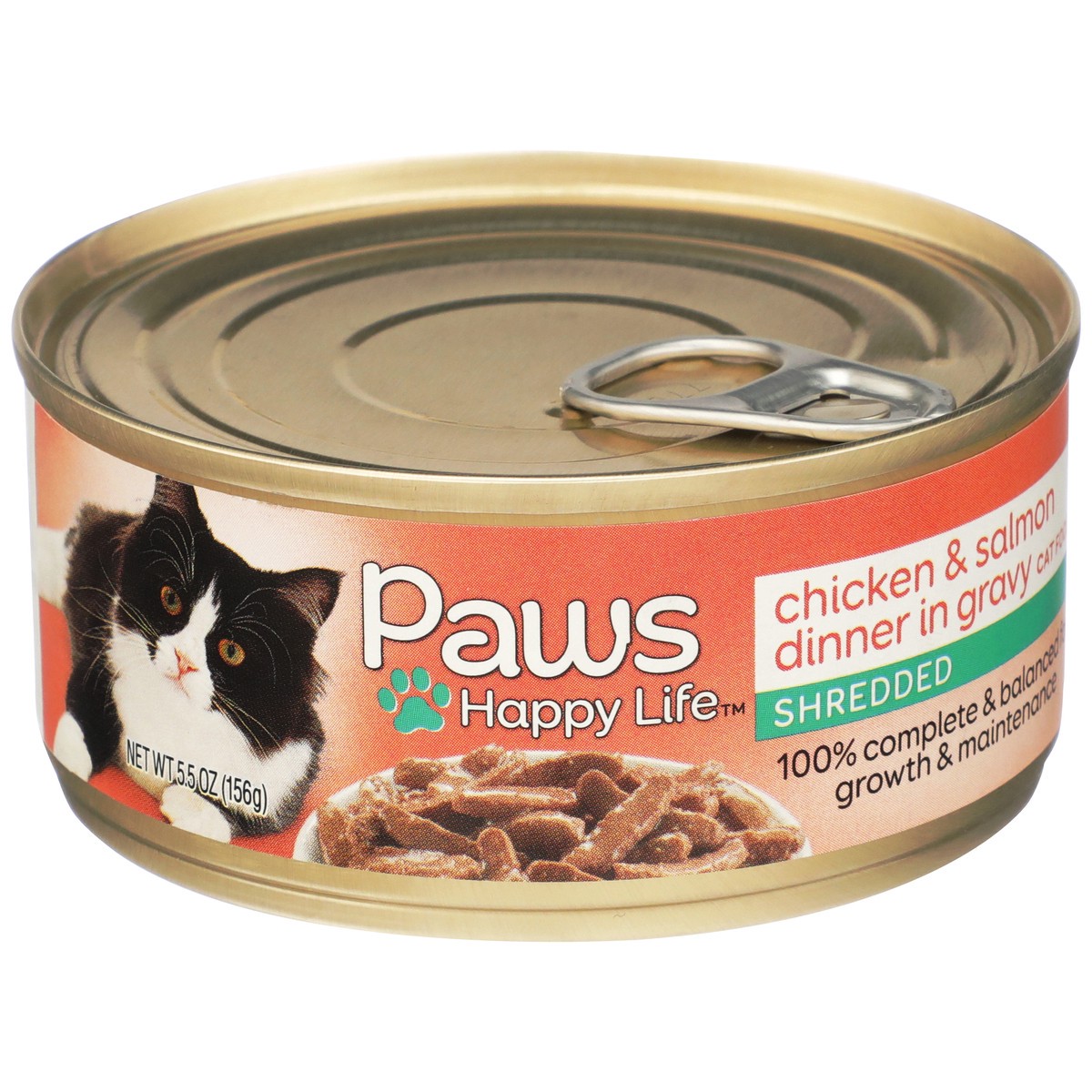 slide 2 of 11, Paws Happy Life Shredded Chicken & Salmon Dinner Cat Food in Gravy 5.5 oz, 5.5 oz