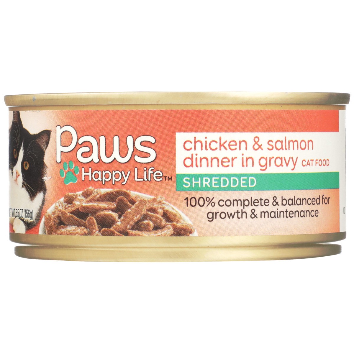 slide 5 of 11, Paws Happy Life Shredded Chicken & Salmon Dinner Cat Food in Gravy 5.5 oz, 5.5 oz