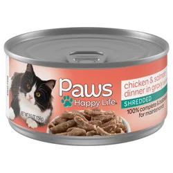 Paws Happy Life Shredded Chicken & Salmon Dinner Cat Food in Gravy 5.5 oz