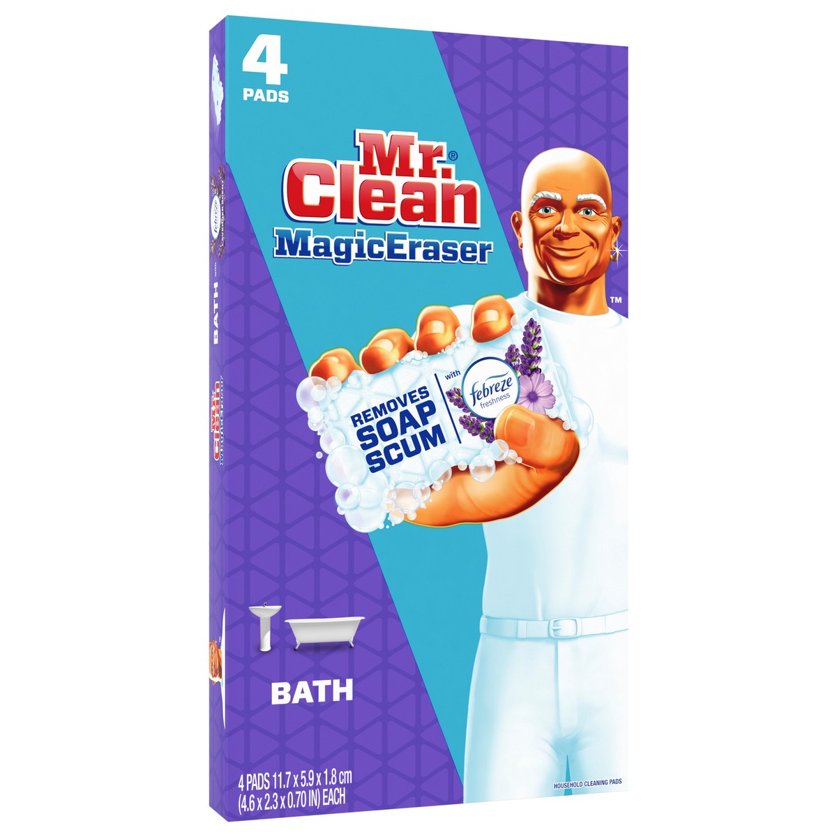 slide 4 of 5, Mr. Clean Magic Eraser Bath Scrubber with Febreze Lavender scent, Cleaning Pad, 4 count, 4 ct
