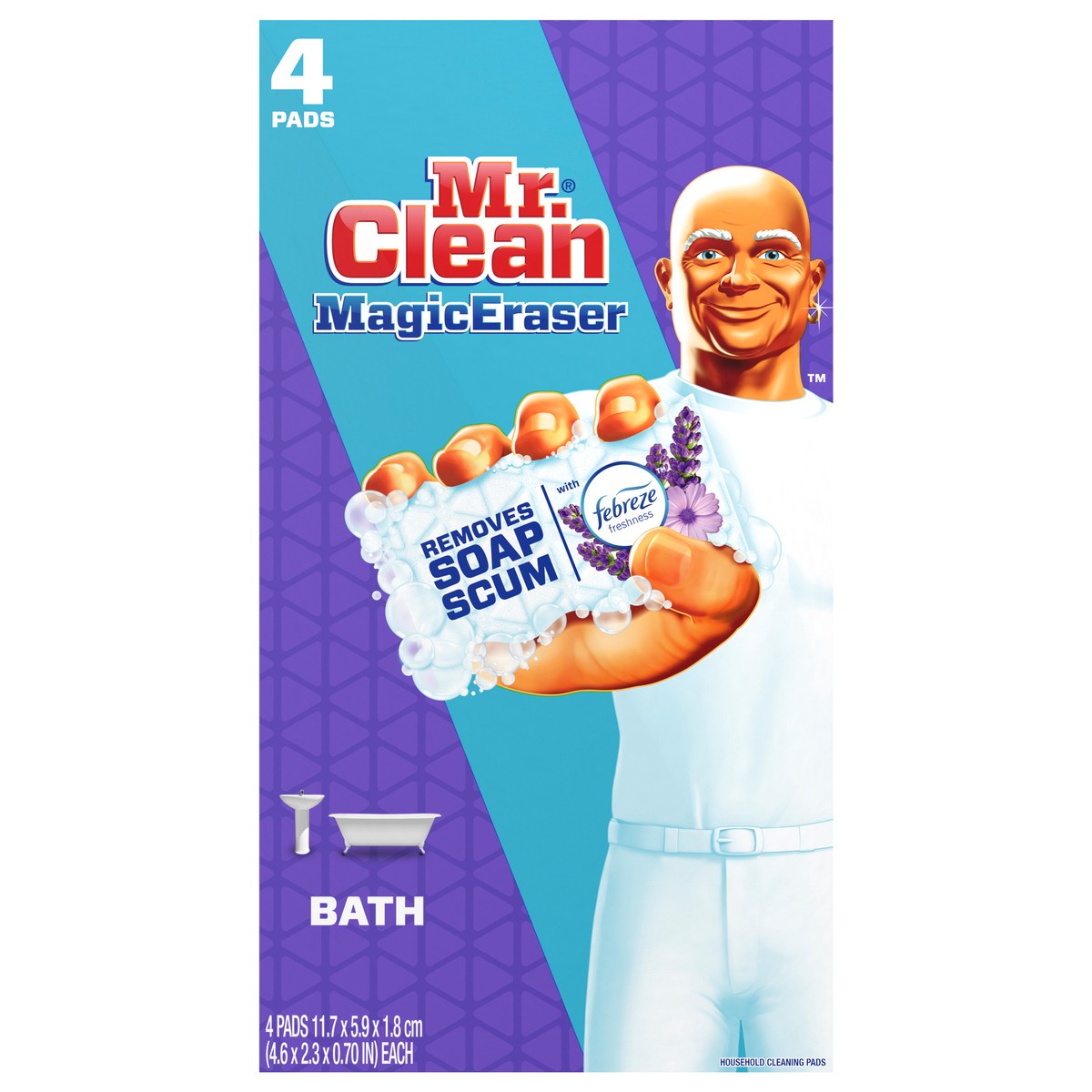 slide 1 of 5, Mr. Clean Magic Eraser Bath Scrubber with Febreze Lavender scent, Cleaning Pad, 4 count, 4 ct