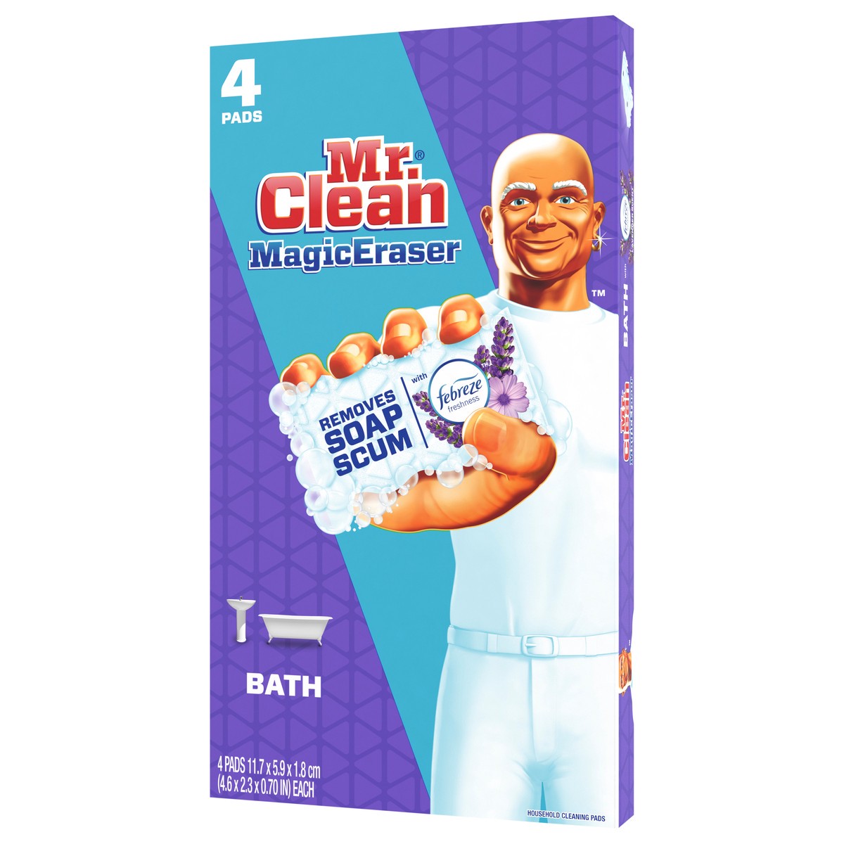 slide 3 of 5, Mr. Clean Magic Eraser Bath Scrubber with Febreze Lavender scent, Cleaning Pad, 4 count, 4 ct