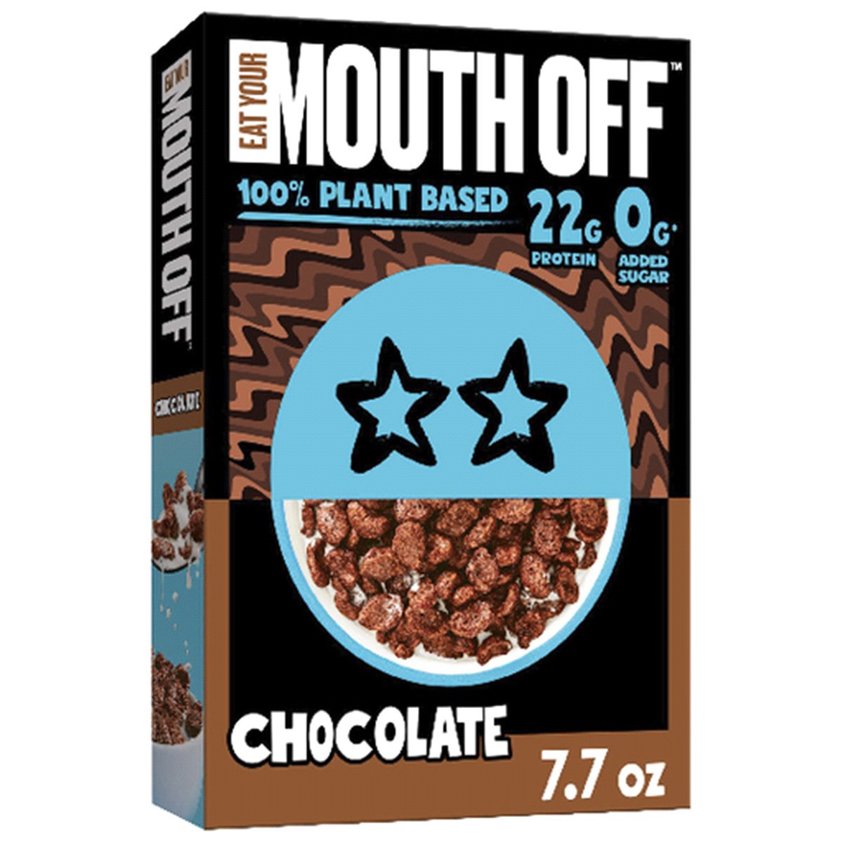 slide 1 of 5, Eat Your Mouth Off Breakfast Cereal, Plant Based Cereal, Protein Snack, Chocolate, 7.7oz Box (1 Box), 7.7 oz