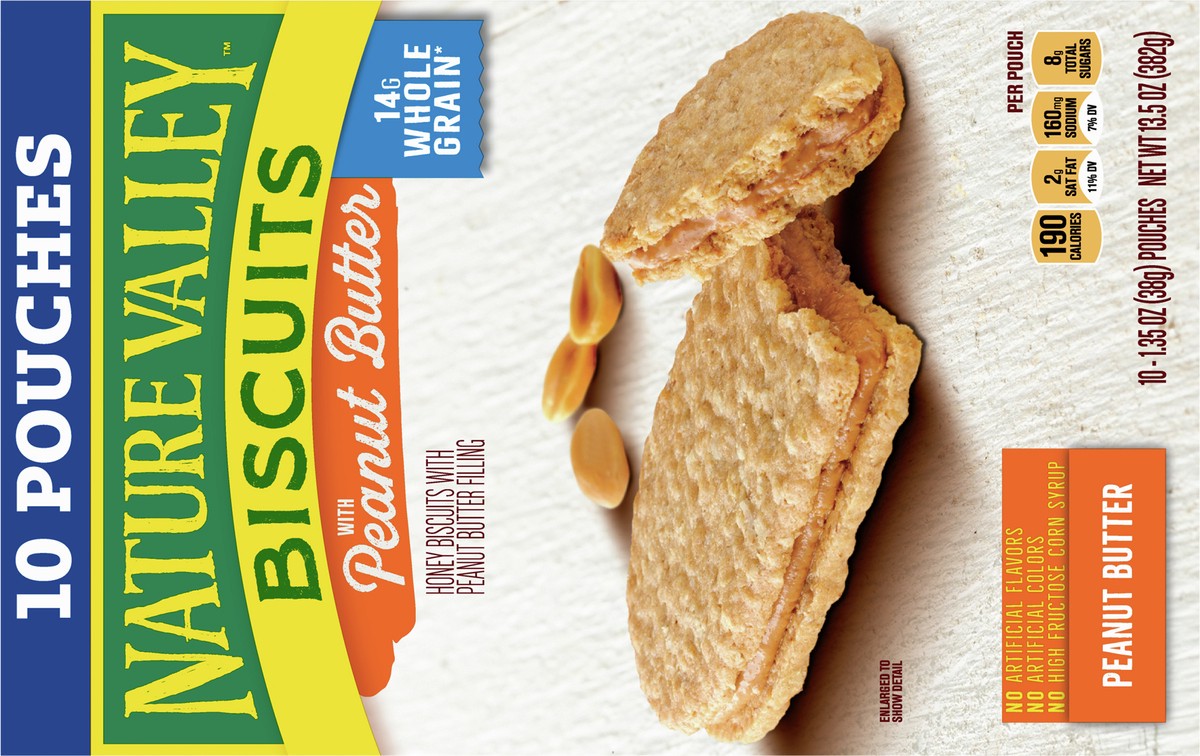 slide 8 of 9, Nature Valley Biscuit Sandwiches, Peanut Butter, Snack Bars, 10 Bars, 13.5 oz, 10 ct