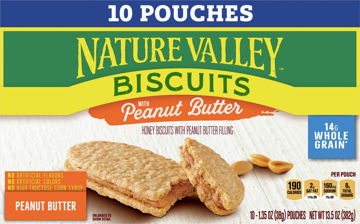 slide 9 of 9, Nature Valley Biscuit Sandwiches, Peanut Butter, Snack Bars, 10 Bars, 13.5 oz, 10 ct